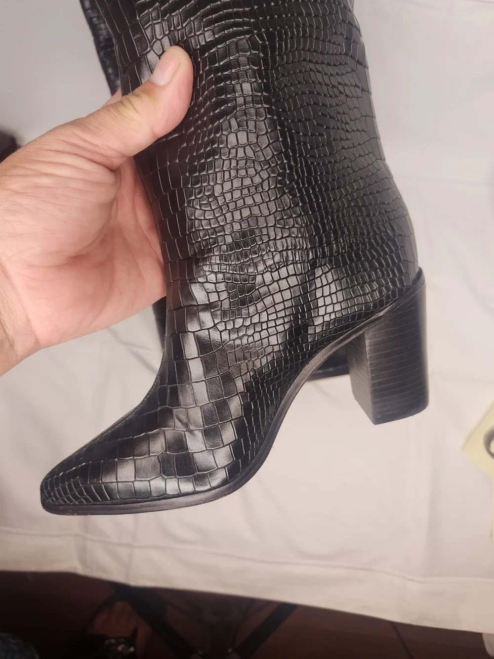 Black Croc-Embossed Over-the-Knee Boots with Block Heel
